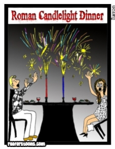 A cartoon about a roman candle dinner